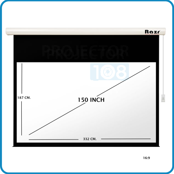 RAZR Motorized Projection Screen 150 Inch Diag 16:9 (EMW-H150) MW with Remote Control, BD 50 CM. ขนาด 150 นิ้ว อัตราส่วน 16:9 พร้อมรีโมทไร้สาย