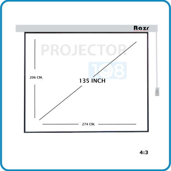 RAZR Motorized Projection Screen 135 Inch Diag 4:3 (EMW-V135) MW with Remote Control ขนาด 135 นิ้ว อัตราส่วน 4:3 พร้อมรีโมทไร้สาย