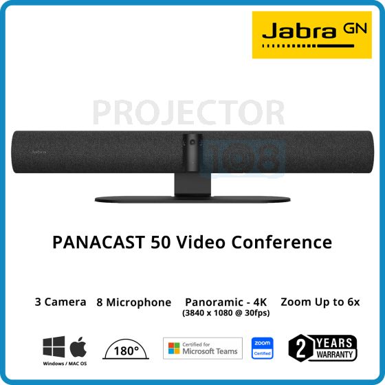 Jabra Panacast 50 180° Panoramic 4K Video Conference วิดีโอคอนเฟอร์เรนซ์บาร์ สำหรับประชุมขนาดเล็กถึงขนาดกลาง (Black)