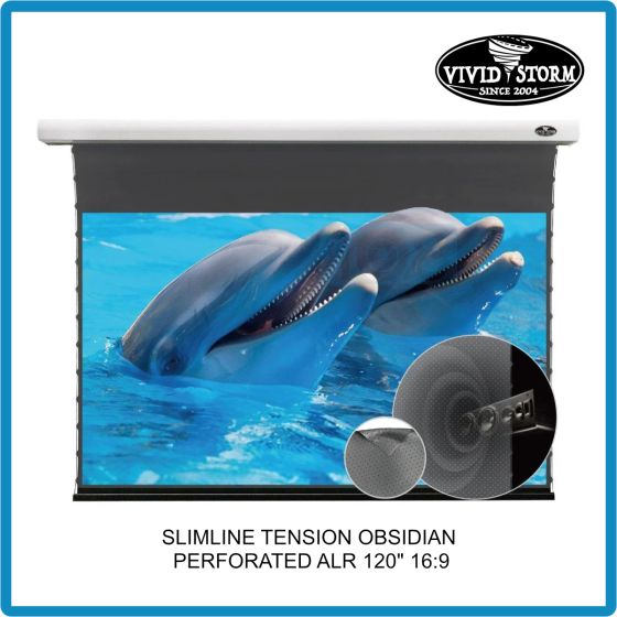 VIVIDSTORM Slimline Motorized Tension Obsidian Perforated ALR Projector Screen 120 Inch 16:9