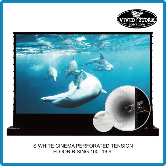 VIVIDSTORM S White Cinema Perforated Motorized Tension Floor Rising Projector Screen 100 Inch 16:9
