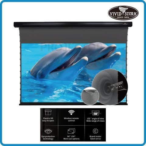 VIVIDSTORM ALR P Slimline Motorized Tension Obsidian Long Throw ALR Perforated Projector Screen 100 Inch