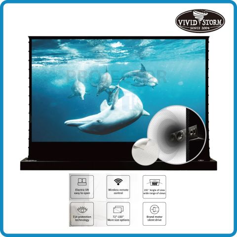 VIVIDSTORM S White Cinema Perforated Motorized Tension Floor Rising Projector Screen 100 Inch