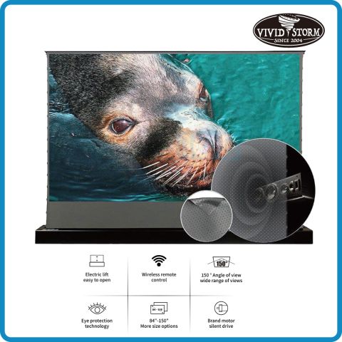 VIVIDSTORM S ALR P Motorized Tension Floor Rising Obsidian Long Throw ALR Perforated Projector Screen 100 Inch 16:9