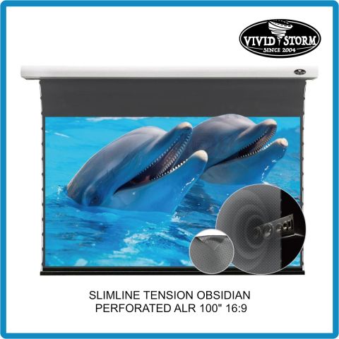 VIVIDSTORM Slimline Motorized Tension Obsidian Perforated ALR Projector Screen 100 Inch 16:9