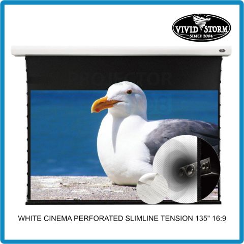 VIVIDSTORM White Cinema Perforated Slimline Motorized Tension Projector Screen 135 Inch 16:9